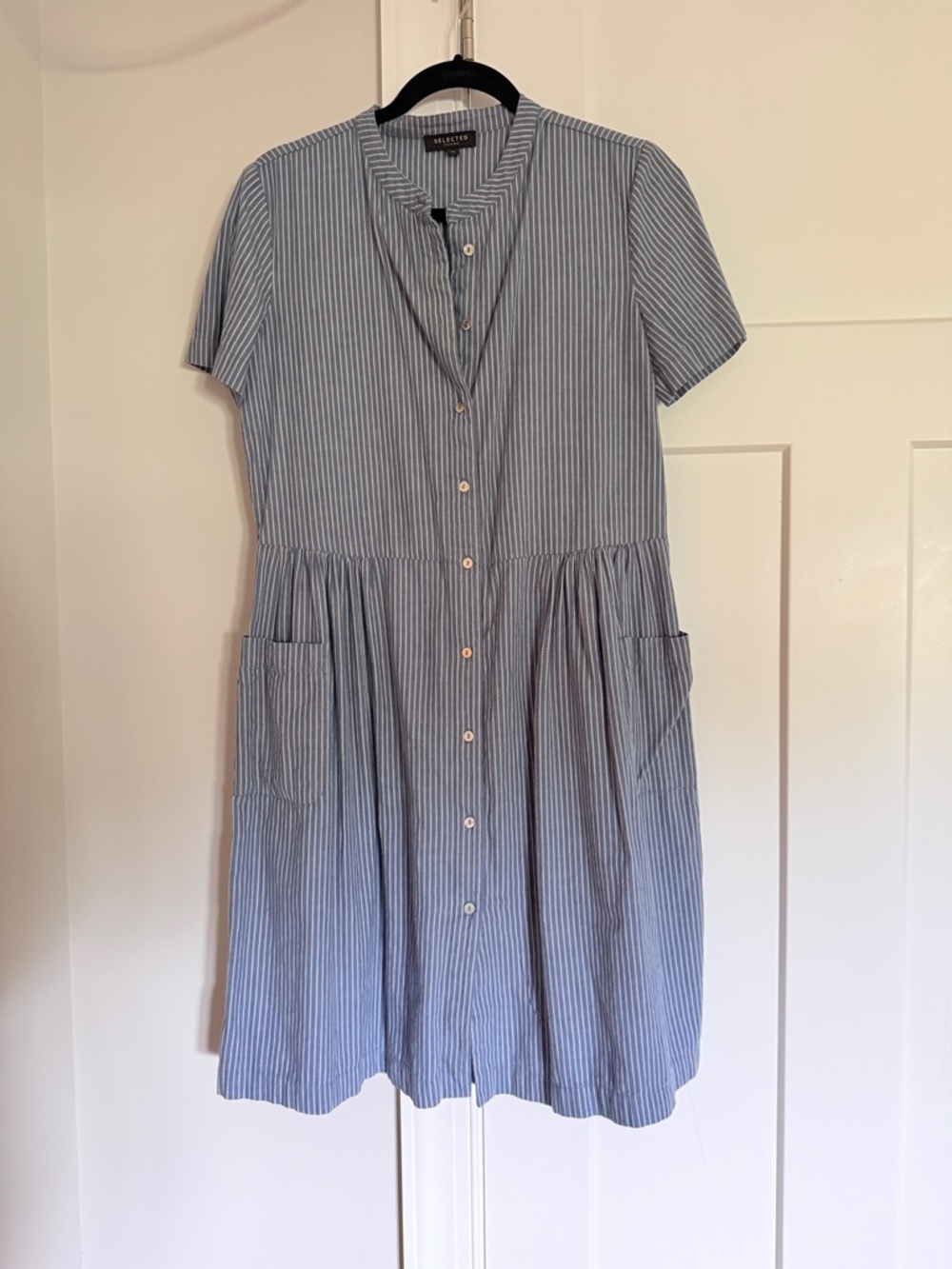 Selected Femme Blue Stripe Button-Front Women's Dress